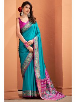 Mysilklove - Lapis Blue Woven Banarasi Patola Silk Saree with Unstitched Blouse
