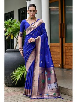 Mysilklove - Royal Blue Woven Paithani Saree with Unstitched Blouse