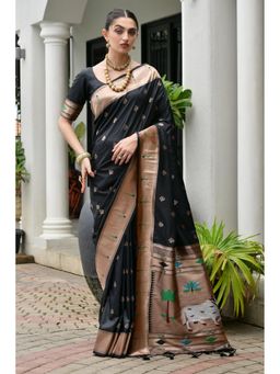 Mysilklove - Rodeo Black Woven Paithani Saree with Unstitched Blouse