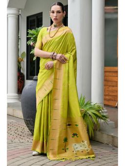 Mysilklove - Cambridge Green Woven Paithani Saree with Unstitched Blouse