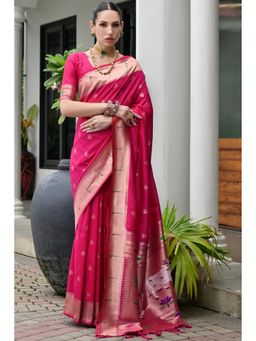 Mysilklove - Roseberry Pink Woven Paithani Saree with Unstitched Blouse