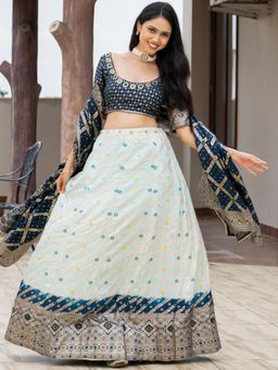 Pretty Pallu - Zarika Blue Bloom Lehenga with Blouse and Dupatta