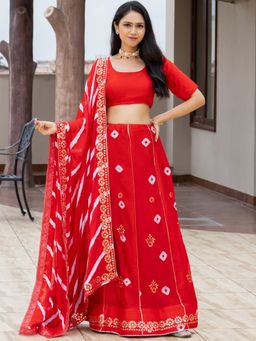 Pretty Pallu - Red Shine Gota Patti Lehenga with Blouse and Dupatta