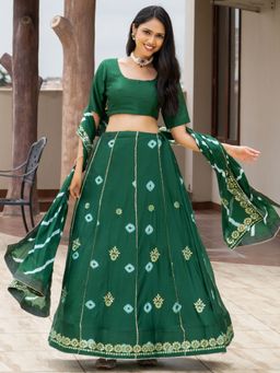 Pretty Pallu - Green Shine Gota Patti Lehenga with Blouse and Dupatta
