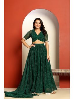Ragavi - Green Leheriya Blouse and Lehenga with Dupatta