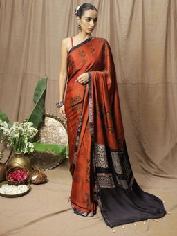 Save As - Kavya Printed Rust Saree Without Blouse