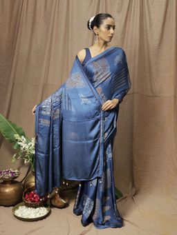 Save As - Samara Blue Printed Saree Without Blouse