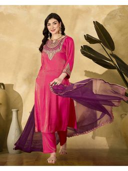 KVS FAB - Pink Silk Blend Kurta with Pant and Dupatta