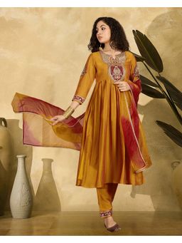 KVS FAB - Orange Silk Blend Kurta with Pant and Dupatta