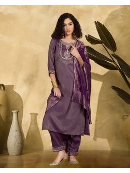 KVS FAB - Purple Silk Blend Kurta with Pant and Dupatta
