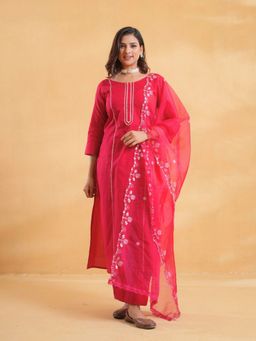 The Svaya - Rani Red Cotton Kurta with Pant and Dupatta
