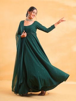 The Svaya - Deep Green Anarkali Kurta with Pant and Dupatta
