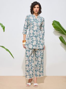 Shaily - Blue Printed Pure Flex Cotton Kurta with Pant