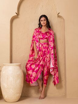 Mabish By Sonal Jain - Multicolour Crop Top with Draped Skirt and Cape