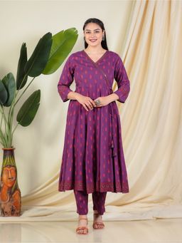 ARAMYA - Viscose Print Purple Angrakha with Pant