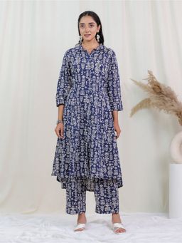 ARAMYA - Soft Cotton High Low Butta Print Anarkali Kurta with Pant