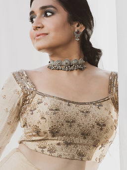 Divas Mantra - 92.5 Silver Oxidised Statement Choker with Red Spinel Stones