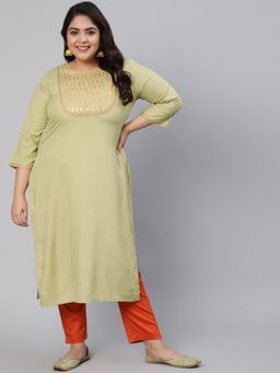 Jaipur Kurti - Women Green Yoke Design Straight Kurta