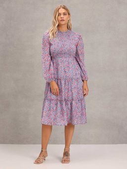 U.S. POLO ASSN. - Purple Smocked Floral Print Dress