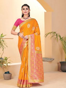 EXCLUSIVA - Yellow Banarasi Saree with Unstitched Blouse