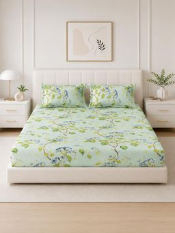 The Home Story - Green Cotton King Bedsheet With Pillow Covers (King)