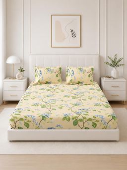 The Home Story - Beige Cotton King Bedsheet With Pillow Covers (King)