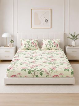 The Home Story - Cream Cotton King Bedsheet With Pillow Covers (King)