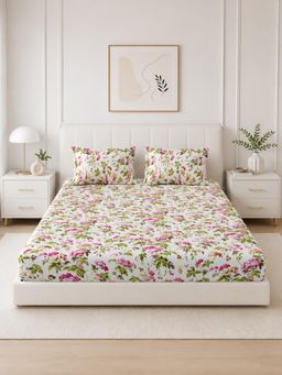 The Home Story - White Cotton King Bedsheet With Pillow Covers (King)