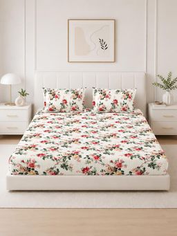 The Home Story - White Cotton King Bedsheet With Pillow Covers (King)