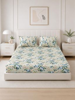 The Home Story - Green Cotton King Bedsheet With Pillow Covers (King)