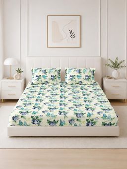 The Home Story - Green Cotton King Bedsheet With Pillow Covers (King)