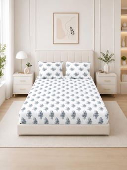 The Home Story - White Cotton King Bedsheet With Pillow Covers (King)