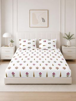 The Home Story - White Cotton King Bedsheet With Pillow Covers (King)
