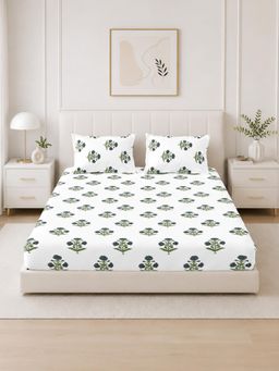 The Home Story - White Cotton King Bedsheet With Pillow Covers (King)