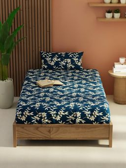 KOPA - Navy Blue Extra Smooth Micro -Single Bedsheet with Pillow Cover (Single) (Pack Of 2)