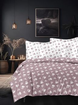 Sleeping Owls- because your sleep matters - Mauve Bedsheet with Pillow Covers (Super King)