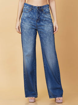 Being Human - Women Printed Denim Mid Blue Jeans