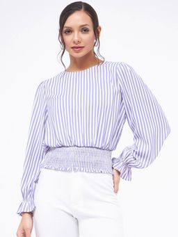 Kibo - Womens Striped Long Sleeve Smocked Top