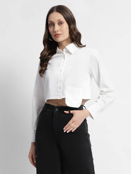 Madame - White Front Flap Pocket Crop Shirt