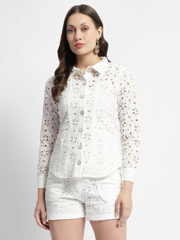 Madame - White Schiffli Cotton Shirt