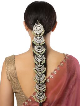 Karatcart - Light Green Beads Gold Plated Kundan Bridal Wedding Hair Braid Choti