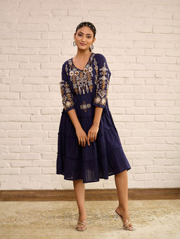 Zolo Label - Designer Navy Blue Midi Dress