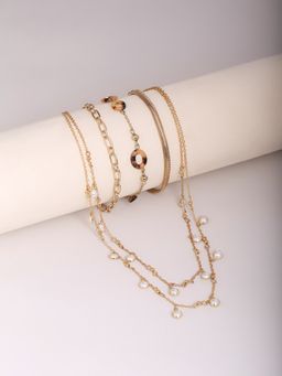 Lilly & Sparkle - Gold-Plated Pearl Beaded Necklace With Bracelets (Set of 4)