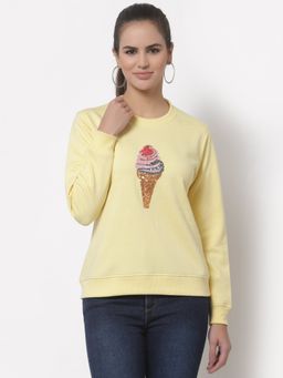 Club York - Women Yellow Sequin Embellished Sweatshirt