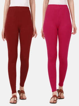 Buynewtrend - Women Cotton Multi-Color Solid Skinny Leggings (Pack of 2)