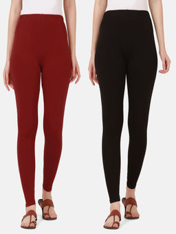 Buynewtrend - Women Cotton Multi-Color Solid Skinny Leggings (Pack of 2)