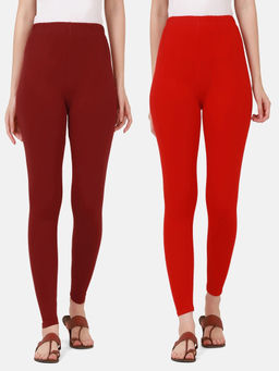 Buynewtrend - Women Cotton Multi-Color Solid Skinny Leggings (Pack of 2)