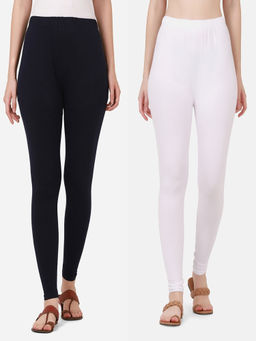 Buynewtrend - Women Cotton Multi-Color Solid Skinny Leggings (Pack of 2)