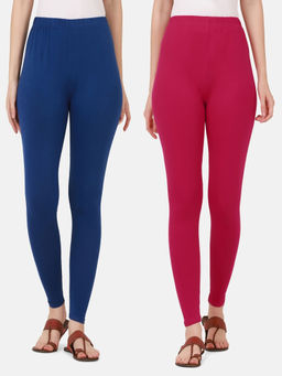 Buynewtrend - Women Cotton Multi-Color Solid Skinny Leggings (Pack of 2)