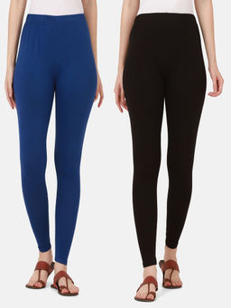 Buynewtrend - Women Cotton Multi-Color Solid Skinny Leggings (Pack of 2)